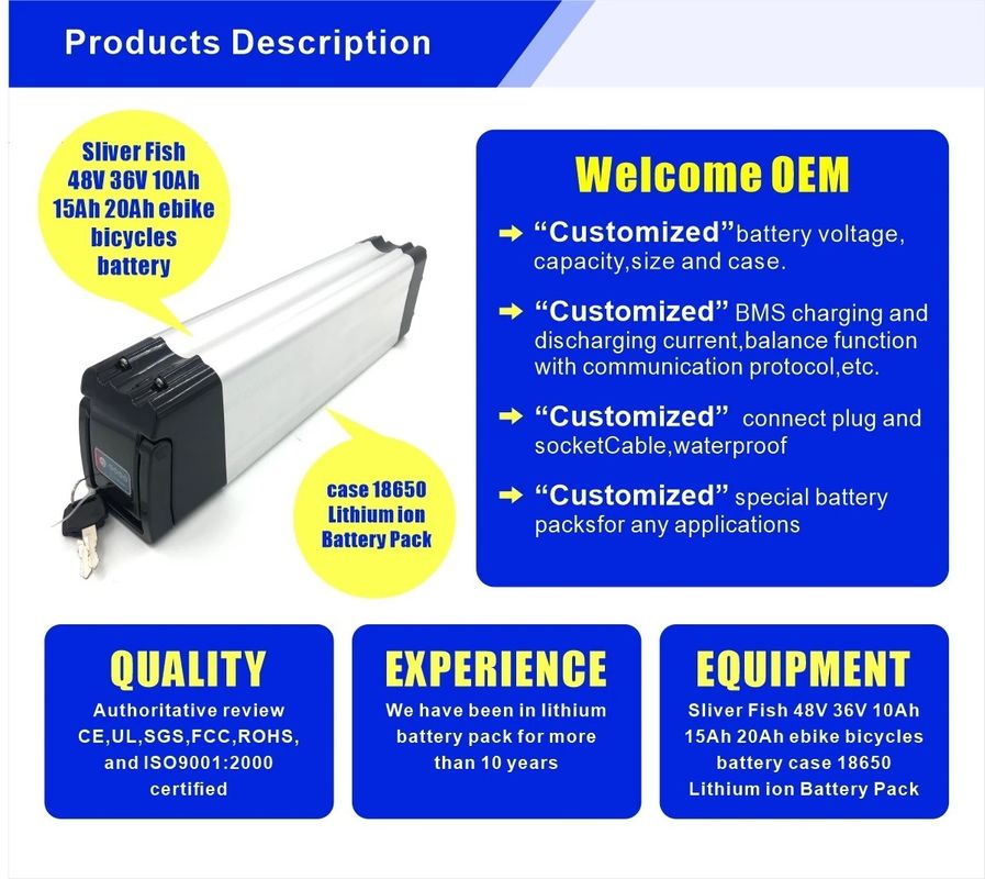 Enook Factory Sliver Fish 36v 10ah 250w Elektryczny rower bateria / litowy bateryjny pakiet baterii / bateria e-bike